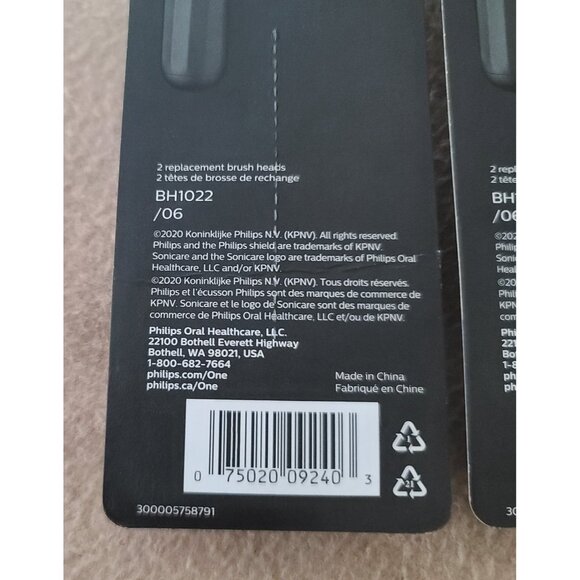 Philips One by Sonicare Replacement Brush Head 2 Pk Black BH1022/06 Lot of 2 NEW - Picture 4 of 4